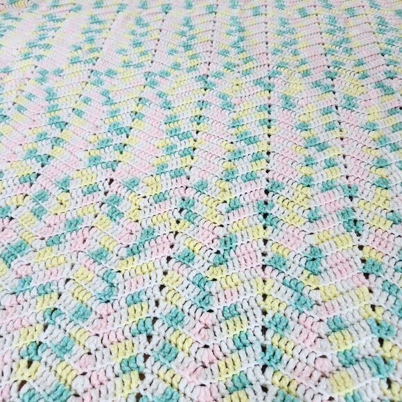 Vtg Pastel Crochet Baby Blanket Handmade 42"x60" Granny Easter Spring Rainbow - Picture 3 of 6